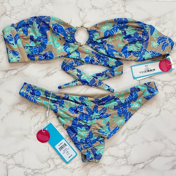 Beach Bunny Bethany Bandeau & Gloria Skimpy Bottom - Blue Jungle Floral $218 - Picture 13 of 15